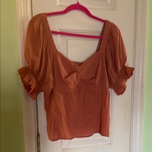 Nine West Peach Colored Sweetheart Neck Peasant Puff Sleeve Crop Top Size XL